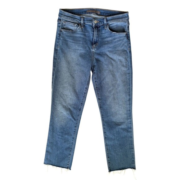 Joe's Jeans Mid Rise Skinny Ankle Size 28 Medium Wash Denim Raw Hem Stretch - Picture 1 of 13